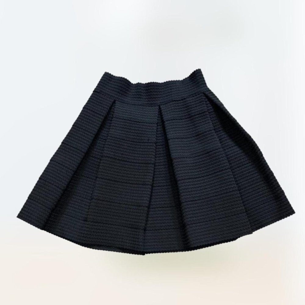 NWOT Devlin Deep Black Women's Size XS Textured Stretch A-line Pleated Skirt